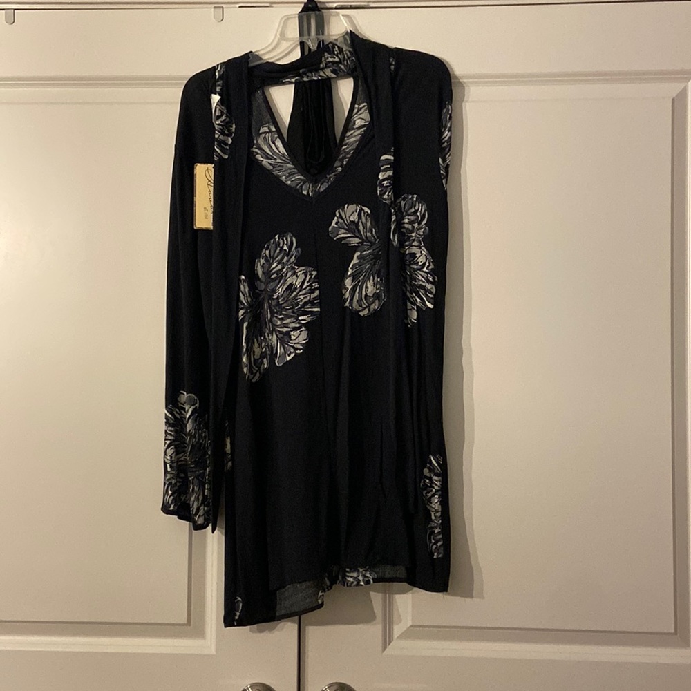 Black floral long sleeve mini dress